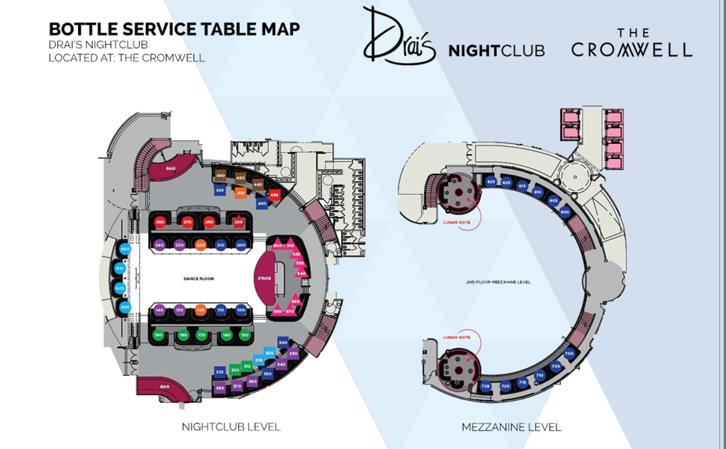 drais nightclub table map