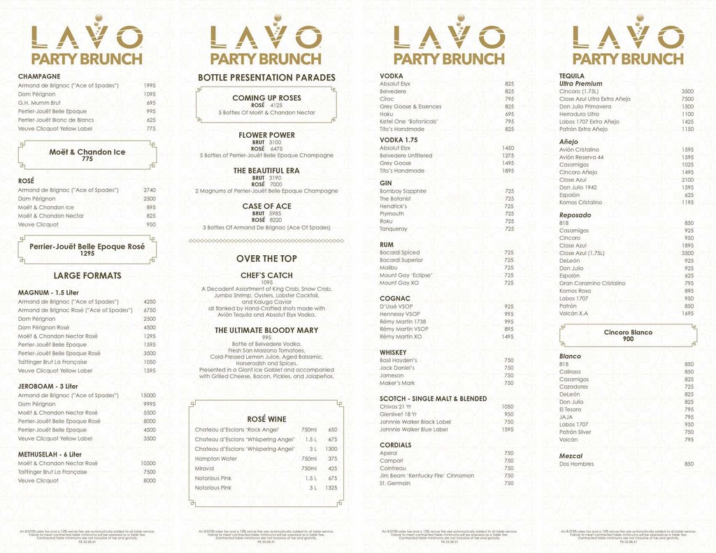 lavo las vegas bottle menu