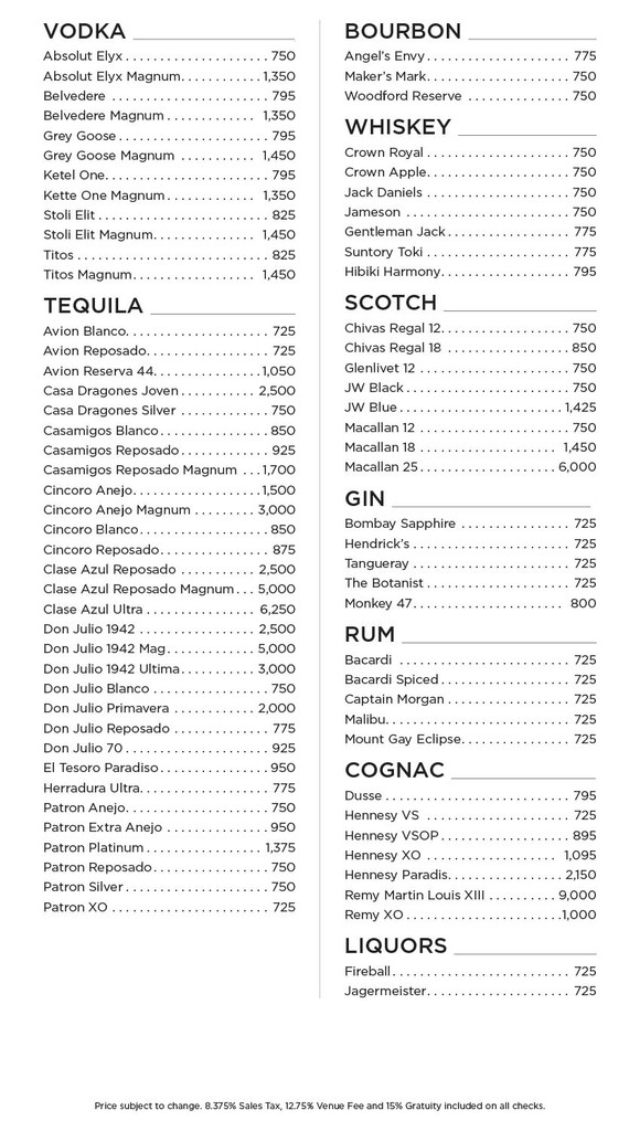 zouk bottle menu